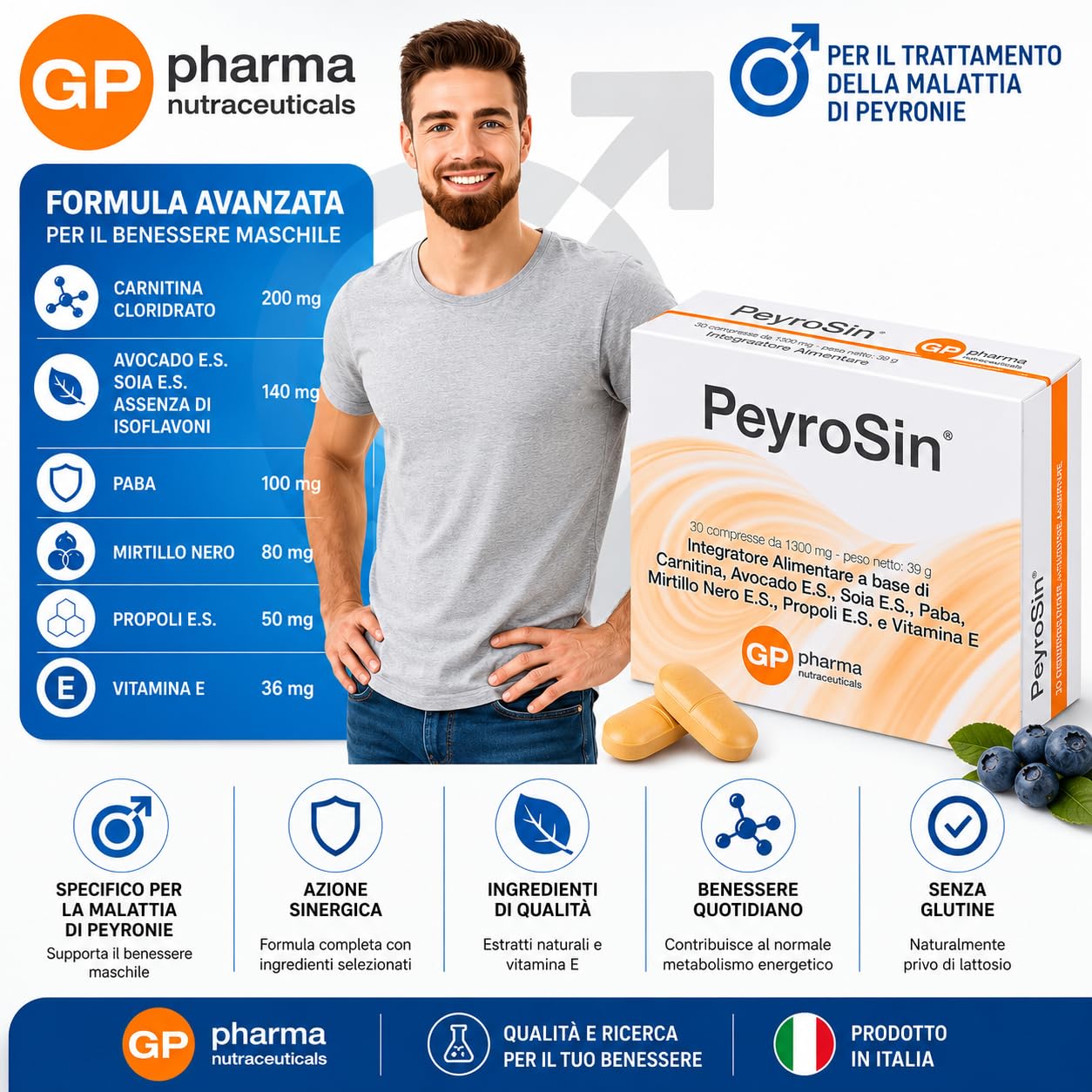 PeyroSin® – Integratore Uomo con Coenzima Q10, L-Arginina, Acetil L-Carnitina, Vitamina E, Zinco e Selenio | Supporto Antiossidante e Benessere Maschile | Formula Avanzata Made in Italy
