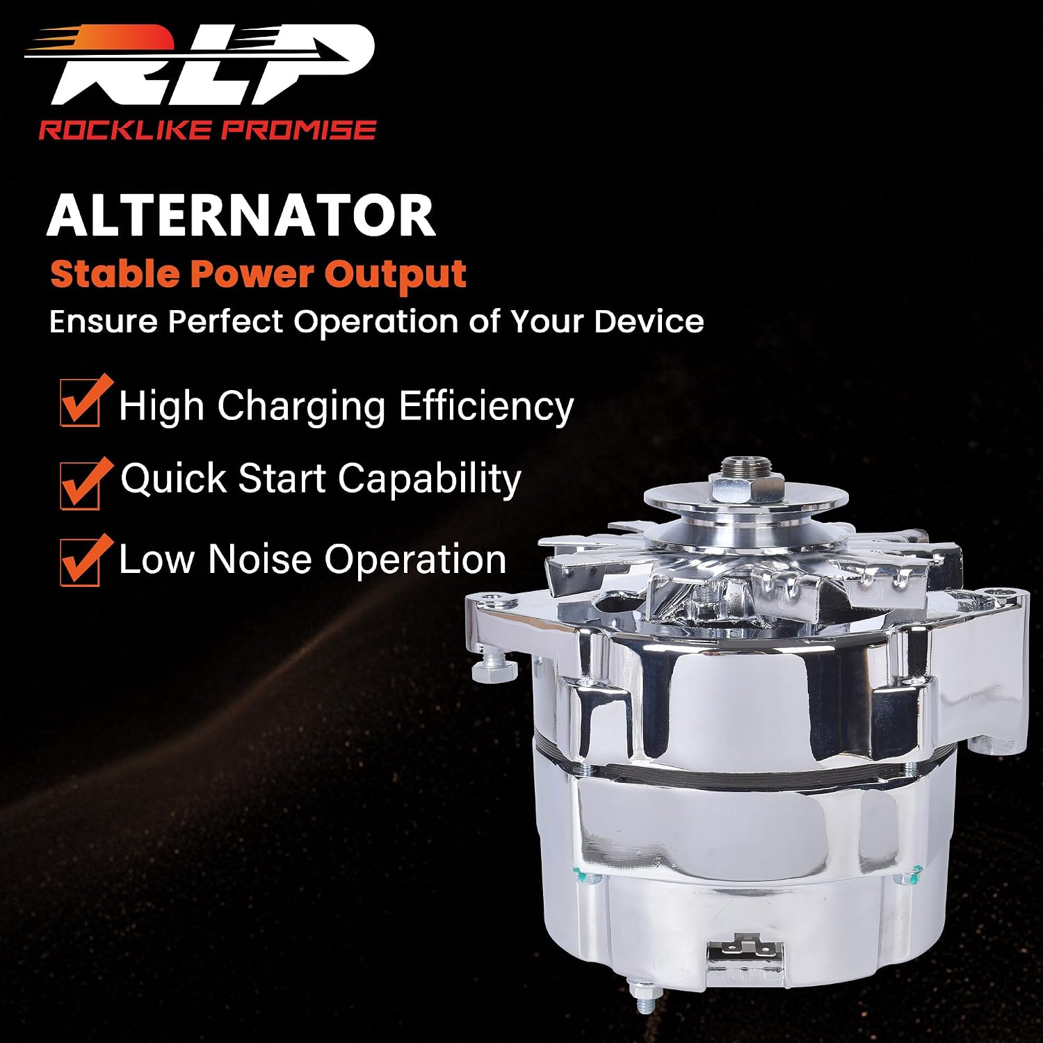 RLP Alternator Chromed 7127-SE105C Compatible with GM 305 350 BBC SBC 1-Wire Self-Exciting 110A 12V