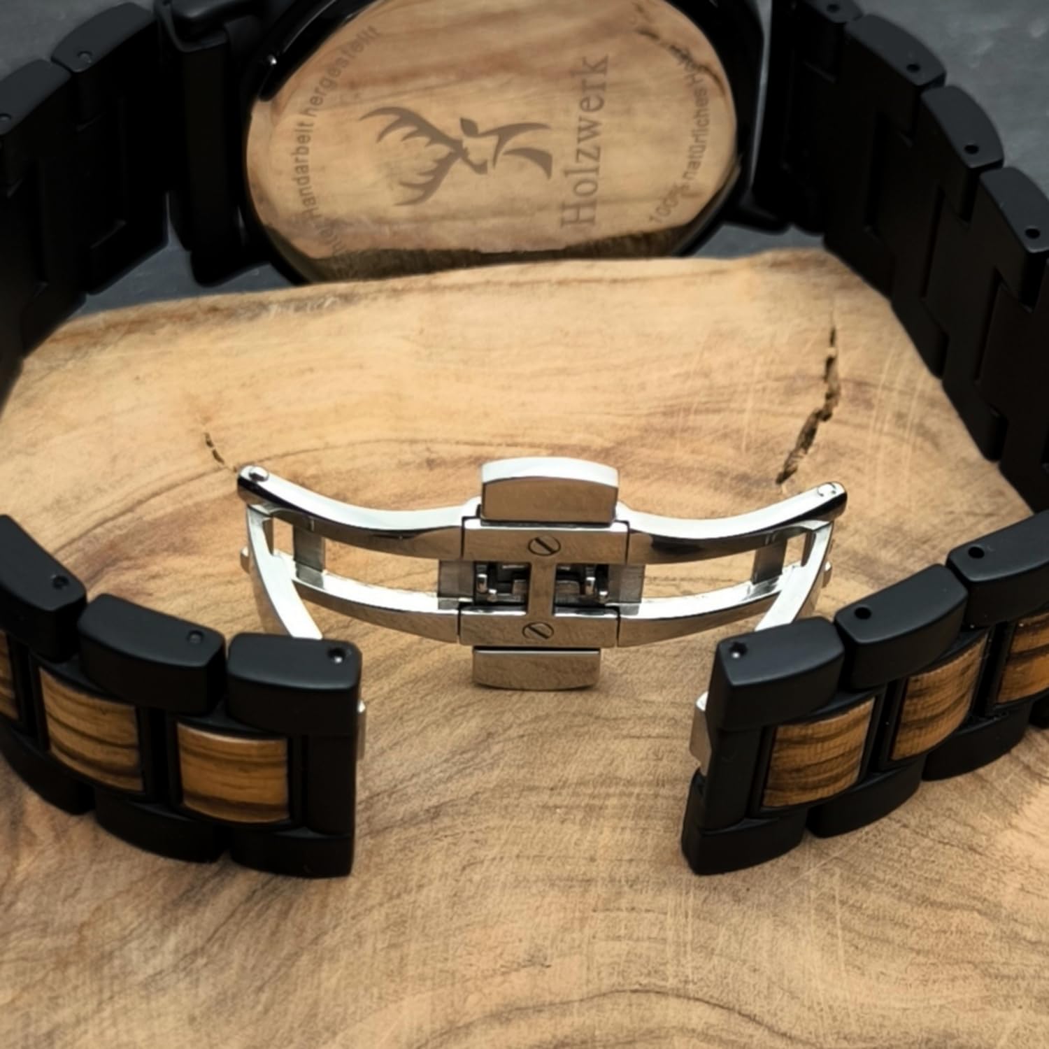 Holzwerk Germany Handgefertigte Designer Herren Uhr Öko Natur Holz Uhr Chronograph Armband Analog Holzuhr Quarz Braun Schwarz Grau Römische Ziffern Datum Holz