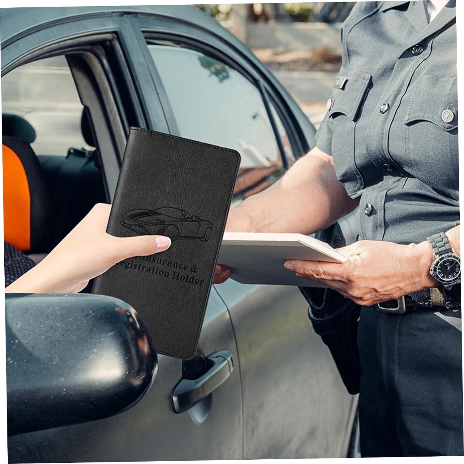 Car Registration and Insurance Card Holder Waterproof Car Document Holder 9.5x5.1'' PU Auto Insurance Coverage Sleek Cover for Cards, License & Documents Black
