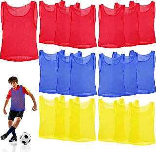 18 Packs Youth Team Pinnies, Kids Scrimmage Training Vest, Training Pennies, Jerseys Mesh Practice Vests for Basketball, Soccer, Football, Volleyball, 3 Colors