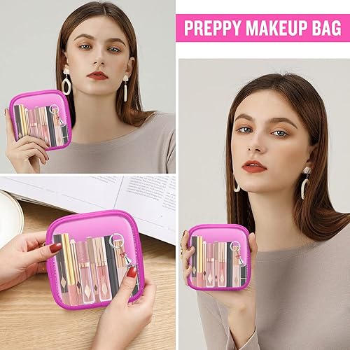 Miniatura 5 de izuzta Mini bolso de maquillaje de nylon pequeño bolso lindo Preppy cosmético cremallera bolsa, Rosa encendido