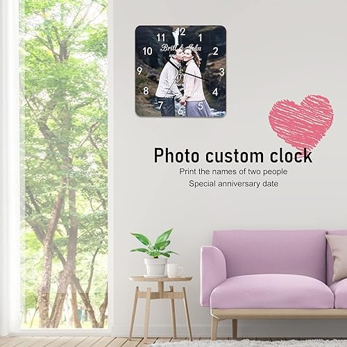 Miniatura 3 de Reloj de pared para decoración de sala de estar, nombre personalizado y foto, reloj de pared de madera personalizado de 10 pulgadas para decoración
