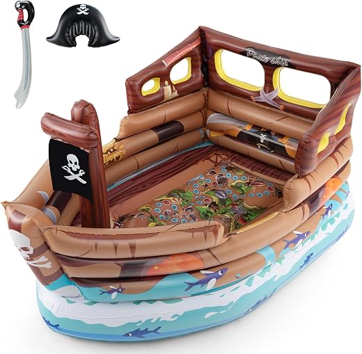 Goplus Inflatable Pirate Ship, Blow up Playscape with Built in Motor