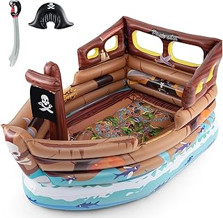 Goplus Inflatable Pirate Ship, Blow up Playscape with Built in Motor, Inflatable Toy Sword & Pirate Hat,Kids Toddlers Playhouse for Indoor Outdoor Backyard