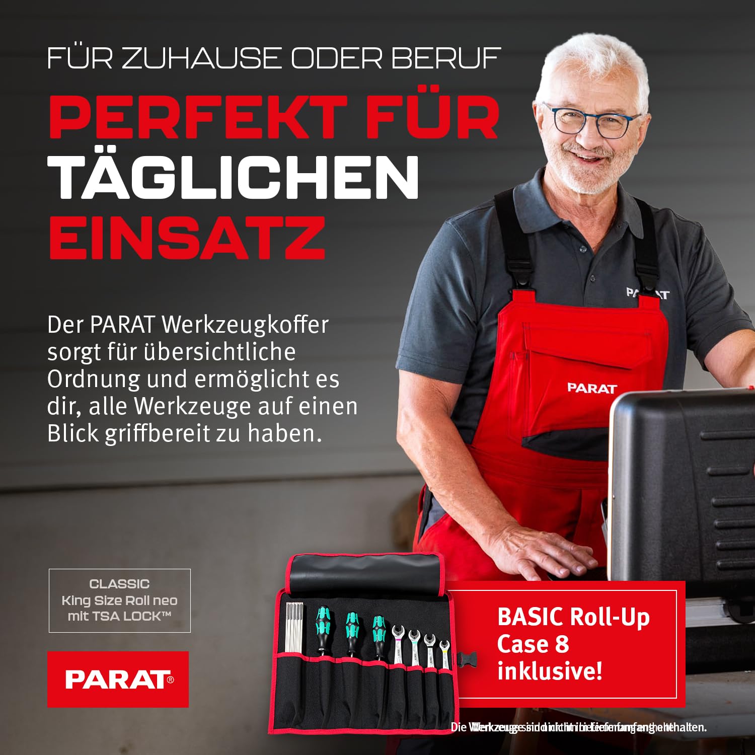 Parat Classic Kingsize Roll neo TSA Lock™ - Maletín de herramientas con ruedas para 50 compartimentos, incluye funda enrollable básica 8, 36 l, con bandeja inferior, con marco doble y ruedas