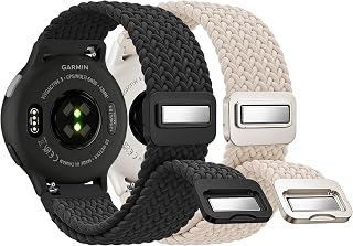 2 Pack Braided Magnetic Nylon Band Compatible with Garmin Vivoactive 5/6/3, Forerunner 165/245/55, 20mm Soft Nylon Solo Loop Magnetic Sport Strap for Venu 2 Plus/Venu Sq/Sq 2 Women Men