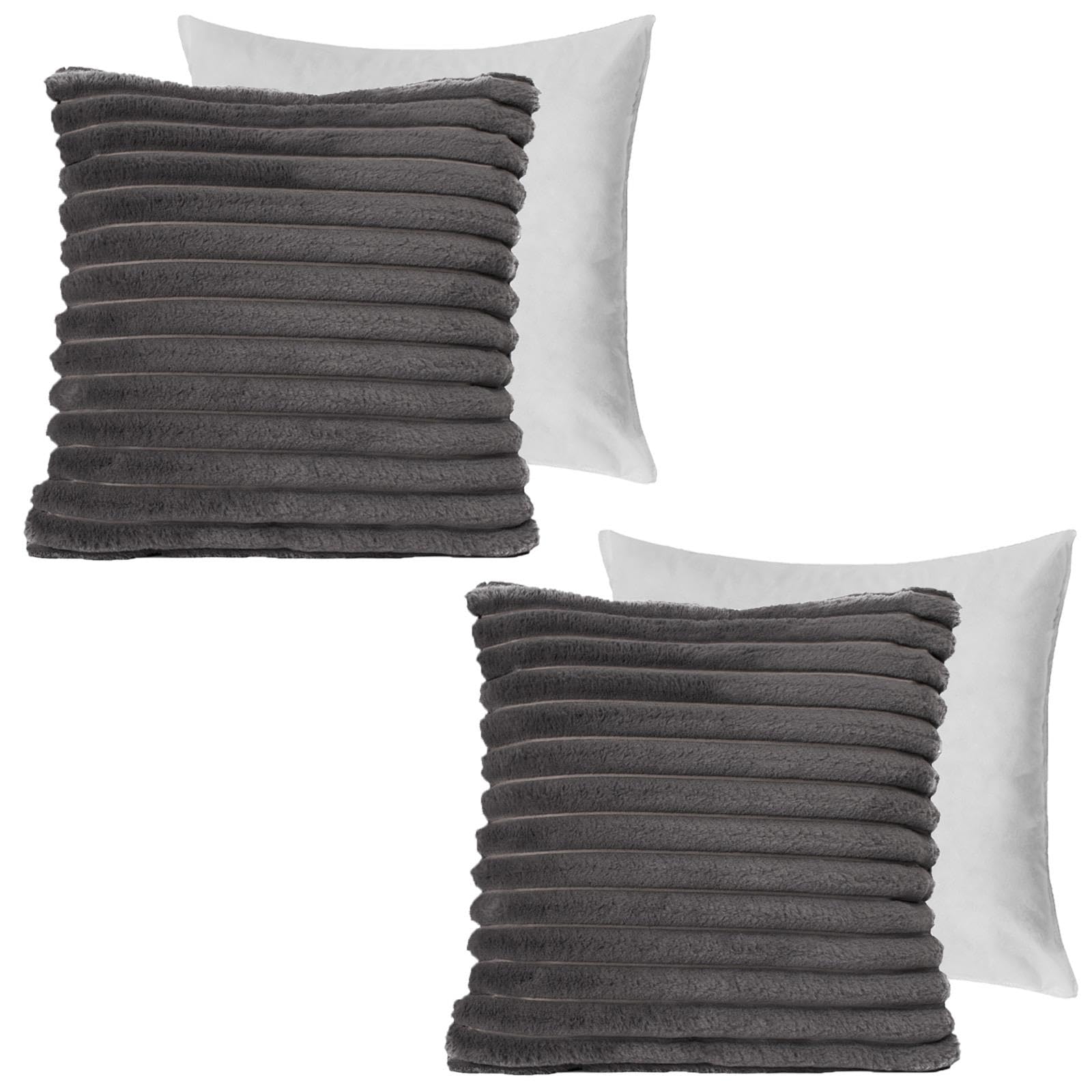 Ohs Charcoal Grey Sofa Cushion Covers Faux Fur, Filler Cushions With Covers Included Scatter Cushion Pads 45 X 45 Throw Pillows Living Room Soft Thick Comfy Cushions, Pack Of 2