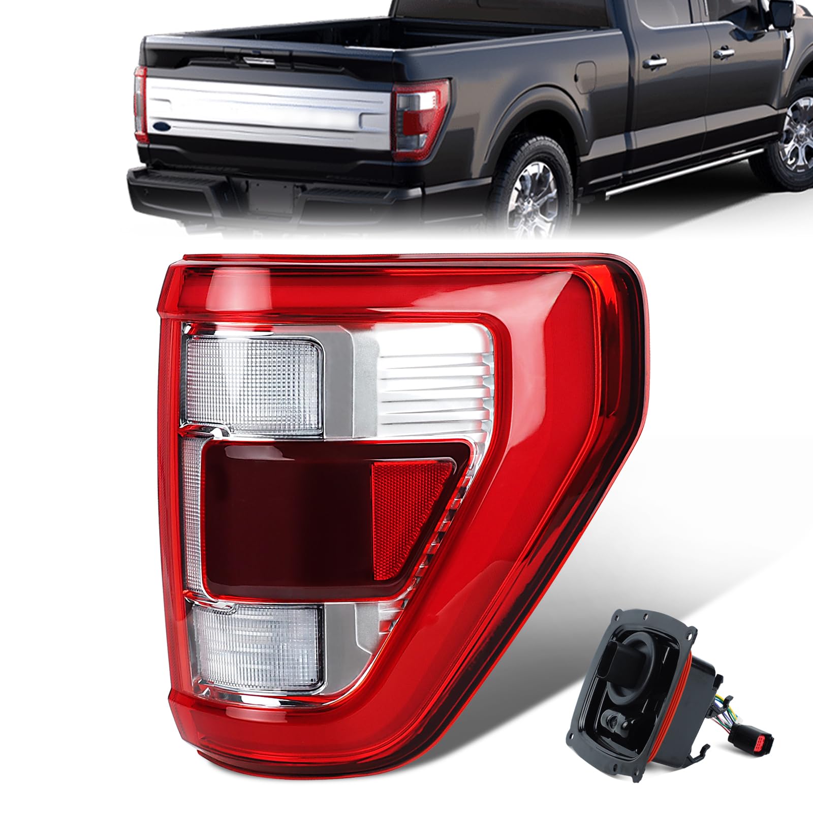 Tail Lights Compatible with 2021 2022 2023 Ford F150 King Ranch/Lariat/Limited/Platinum W/Blind Spot LED taillight Assembly ML3Z13404D ?Chrome Housing&Right Passenger Side?