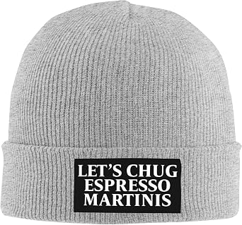 Let's Chug Espresso Martinis Mens Winter Beanie Hat Warm Knit Cuffed Ski Skull Cap Black