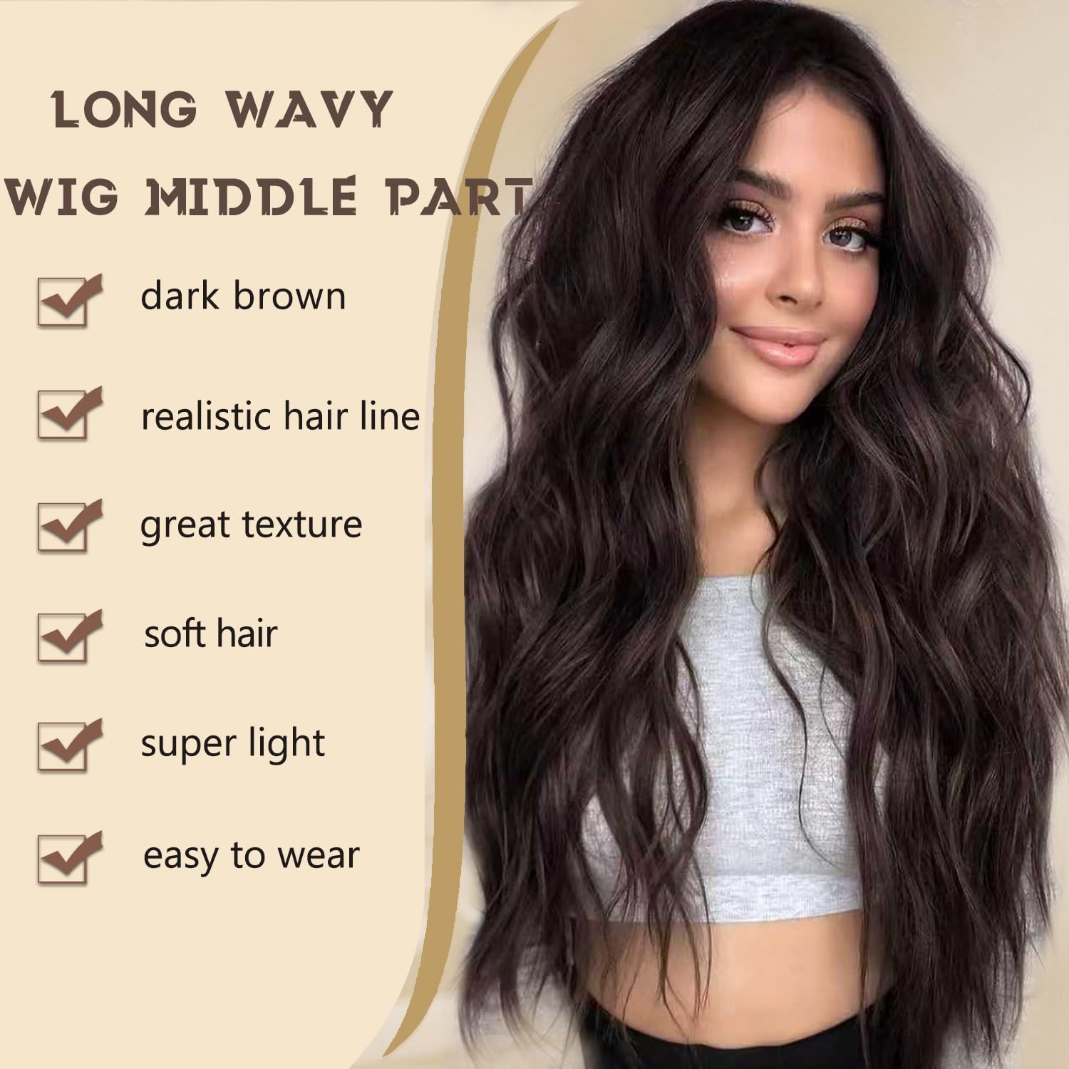 Dark Brown Wig for Women Long Wavy Brown Wig Middle Part 26 Inch Wigs Heat Resistant Synthetic Wig for Daily Use - Image 2