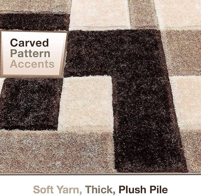 Image of Carpet for Living Room 5X7 FEET Modern Soft Shaggy Carpet Thick, Fluffy & 2 inch Pile Shag Rug for Your Kids Room, Bedroom & Livingroom (Brown BLACK1)
