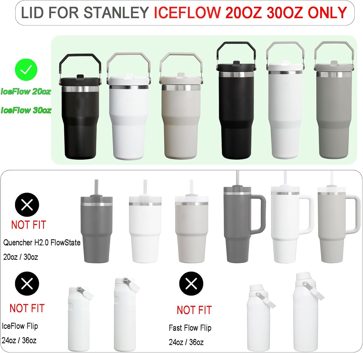 Replacement Tumbler Lid for Stanley IceFlow 20 oz 30 oz Flip Straw Lid with Reusable Straw,Cleaning Brush (Beige, 20oz & 30oz)