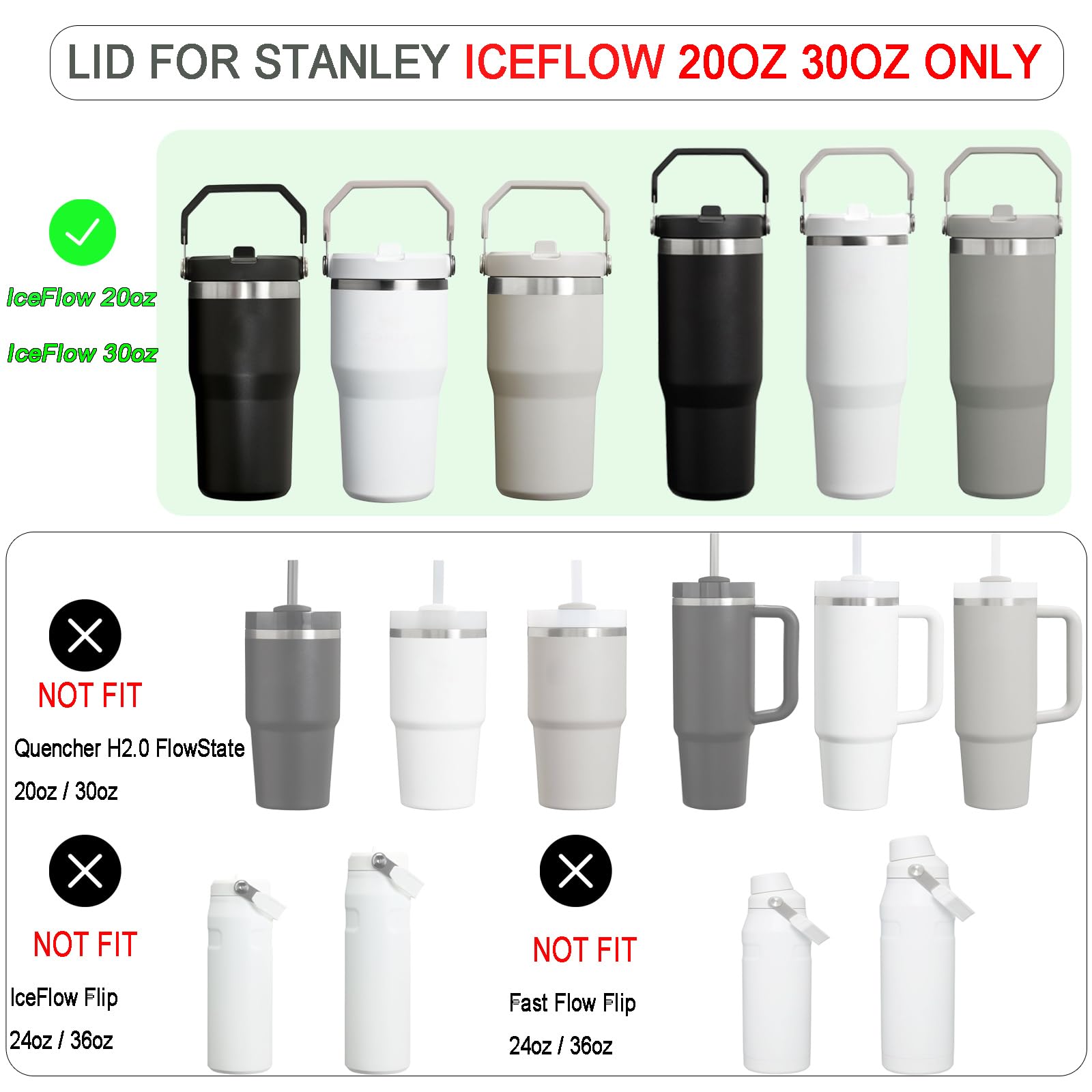 Buy 2 pack Tumbler Lid for Stanley IceFlow 20oz 30oz Spill Proof