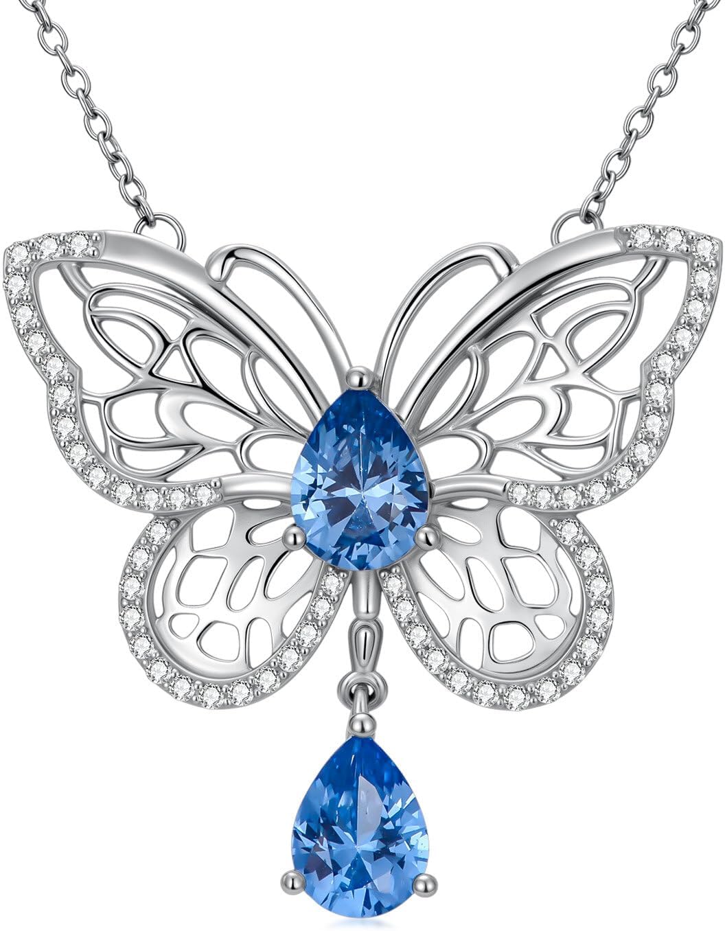 925 Sterling Silver Dainty Butterfly Pendant Necklace,Cubic Zirconia Butterfly Necklace 18''+2'' Adjustable Chain Trendy Jewelry for Women