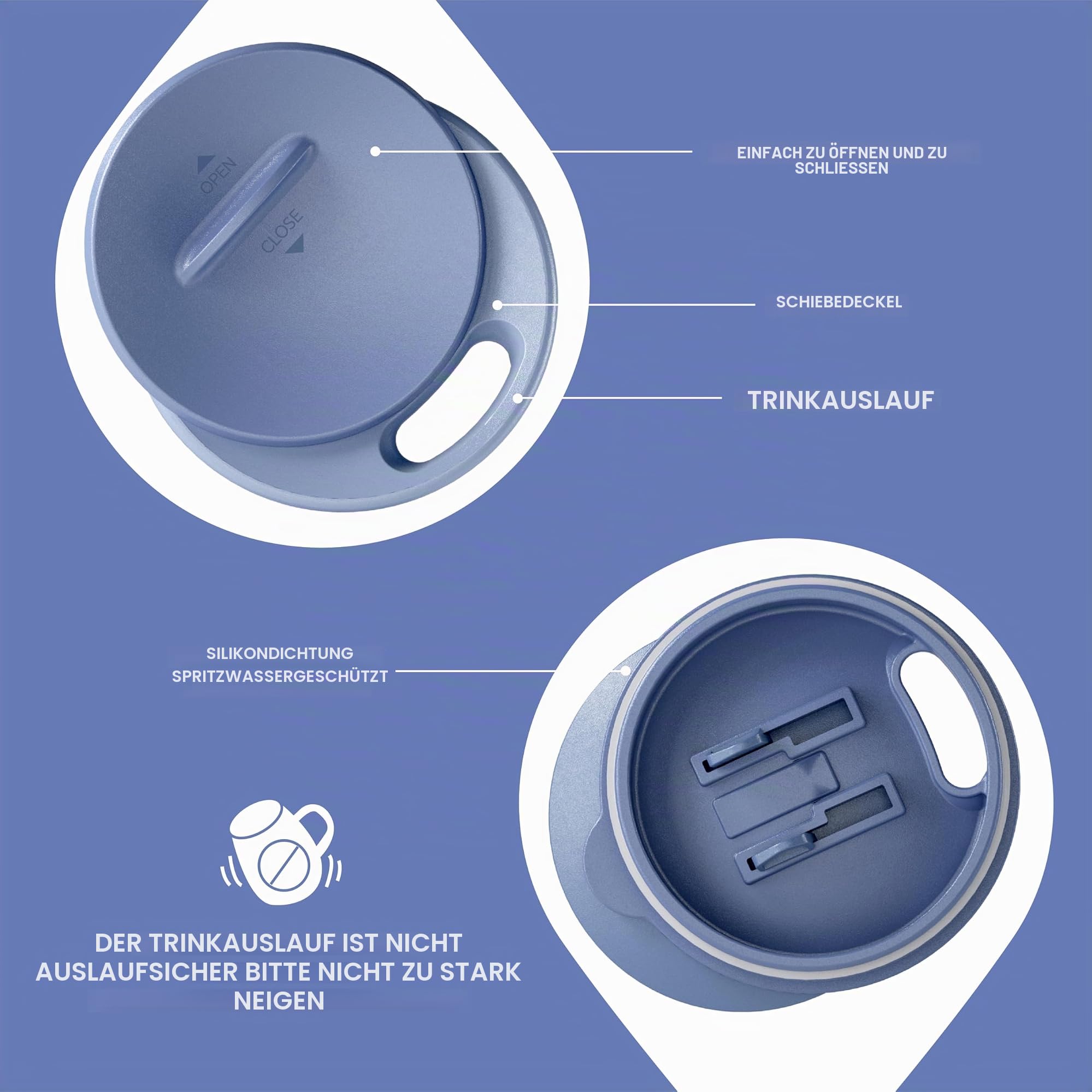 Ideus Isolierter Kaffeebecher mit Griff und Deckel, doppelwandiger Edelstahl-Vakuum-Thermo-Kaffeebecher, Reise-Kaffeetasse, Thermobecher für Zuhause und Büro, Ozeanblau 2.0, 473 ml