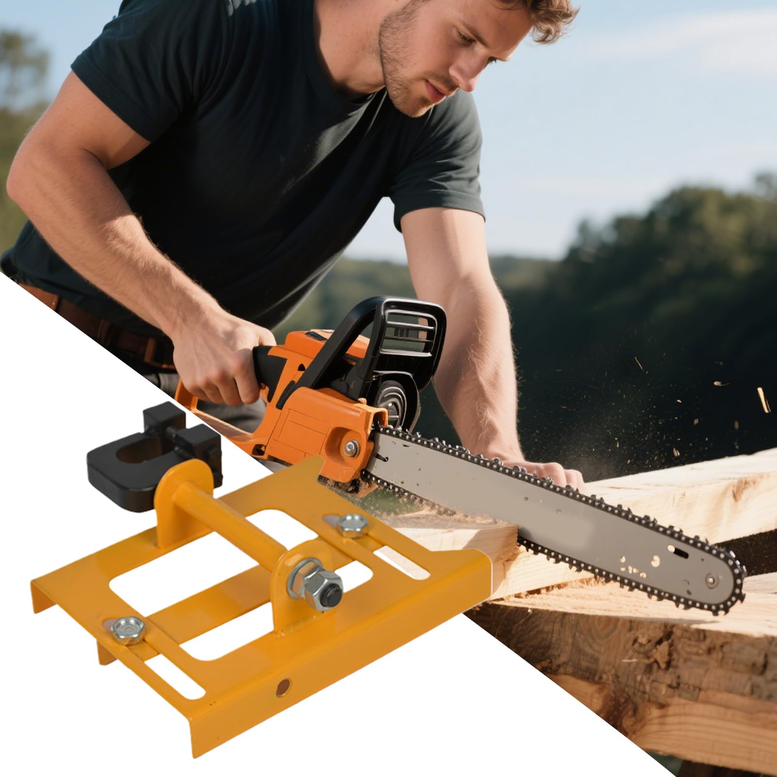 Guía de Aserradero con Motosierra Herramienta Portátil para Aserradero | Guía de Corte de Precisión Accesorio Fresado Plano Abierto para Carpinteros Constructores Interior Exterior Patio