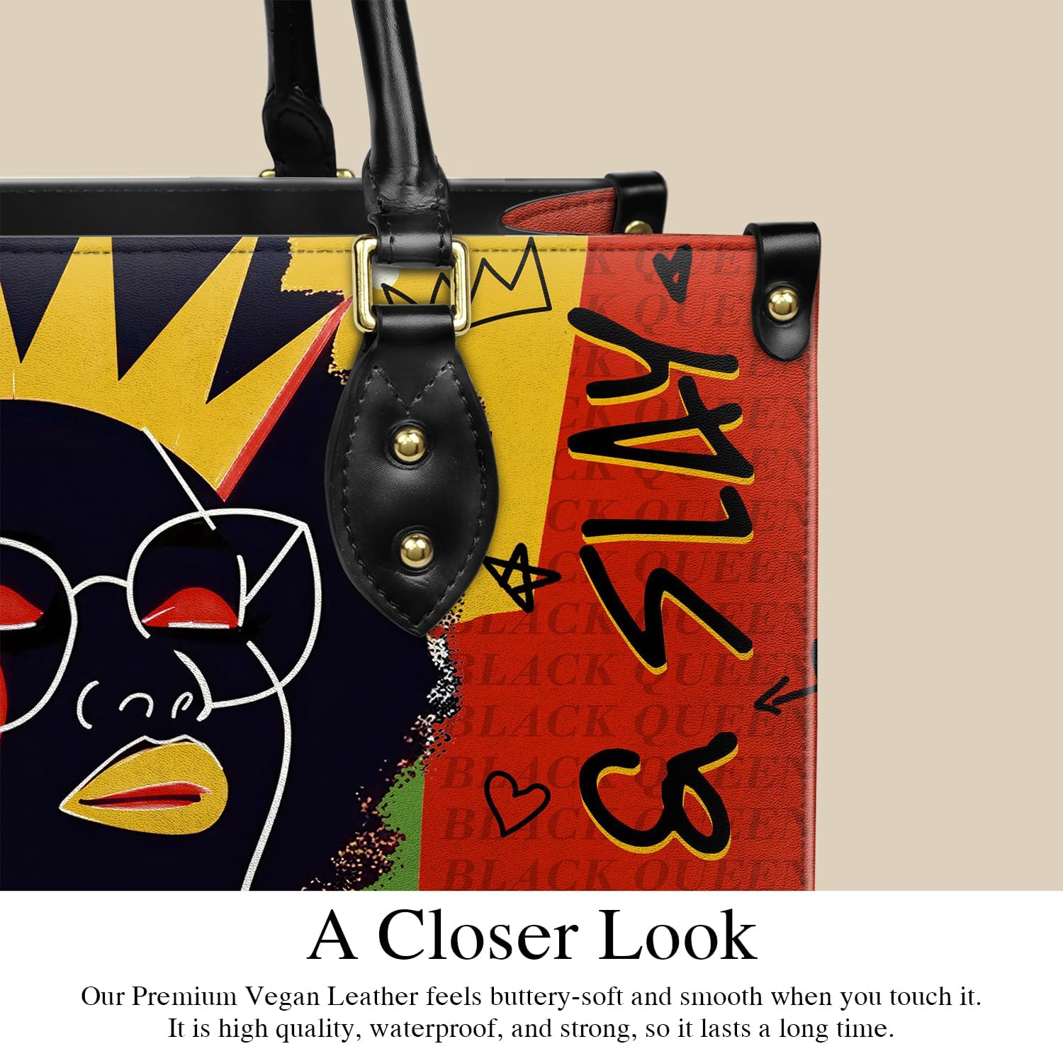 Afroyla African Black Women's Leather Bag, Medium Size, Premium Vegan Leather, Valentine's Day Gifts for Her, Wife, or Mother - Image 9