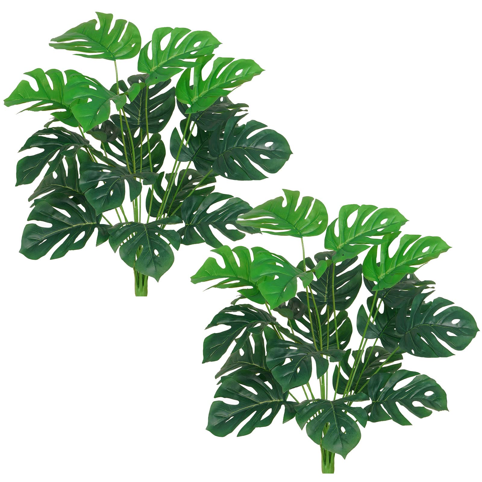 Hamore 2 PCS Artificial Palm Plants Leaves, Faux Monstera Tropical Palm Turtle Leaf, 28'' Palm Tree Artificial Plants Fake Tree Large Tropical Leaves for Indoor Outdoor Home Office Decoration