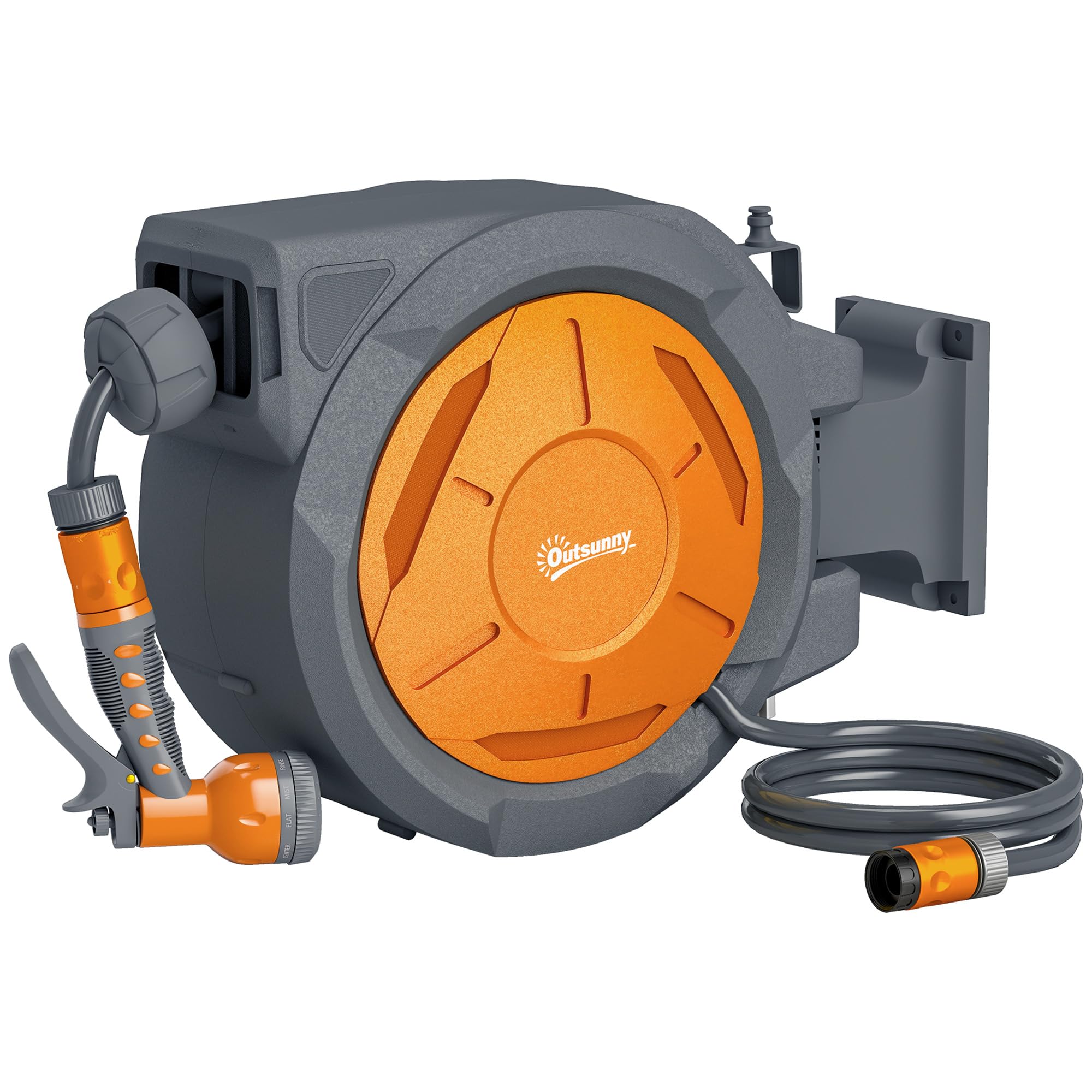 Outsunny Retractable Hose Reel Wall Mounted with Lock - Orange  | TJ Hughes