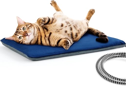 Pecute Pet Heating Pad for Cat Dog, Outdoor & Indoor Use, IPX7 Waterproof | Self-Inflating for extra thickness, Chew-resistant stainless steel cord, For outside cat houses/barns/sheds/garages/porches