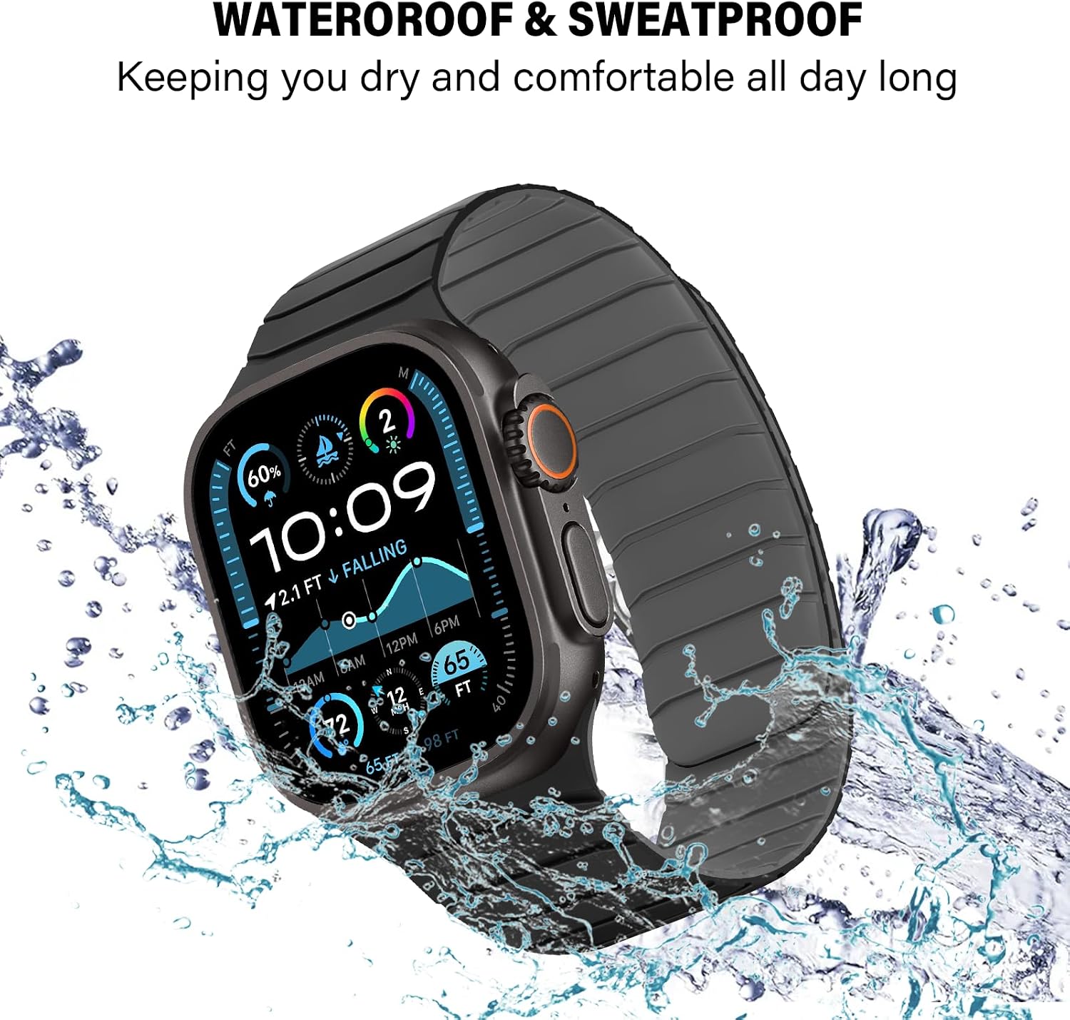 Magnetic Silicone Bands Compatible with Apple Watch 49mm 46mm 45mm 44mm 42mm, Sport Wristband for Men Women Compatible with iWatch Ultra3 2 1 SE Series 11 10 9 8 7 6 5 4 3, Black-Grey image 5