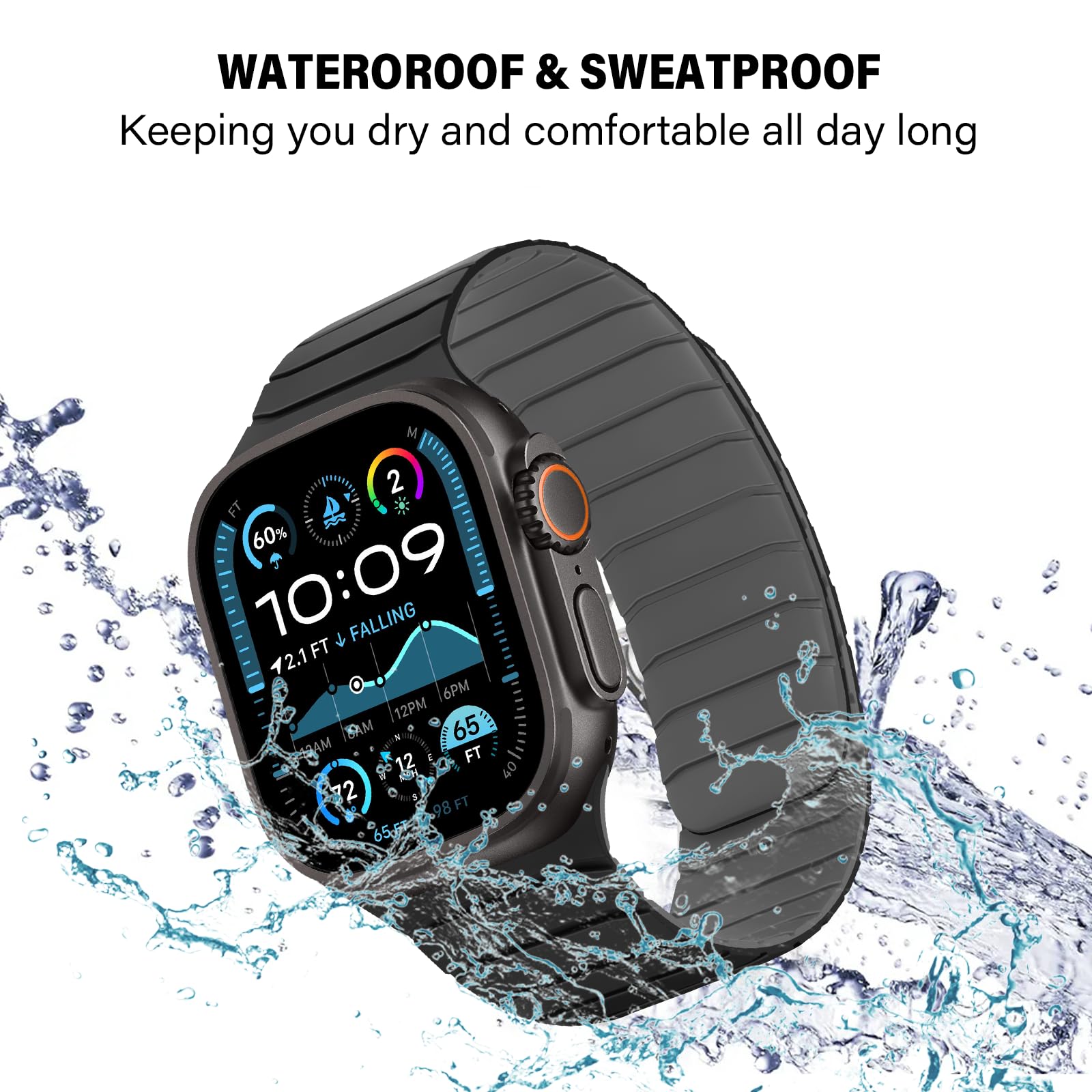 Sixmoat Cinturino Magnetico in Silicone Compatibile con Apple Watch 49mm 46mm 45mm 44mm 42mm per Uomo e Donna, Cinturini Sportivo e Leggero per Ultra SE Series 10 9 8 7 6 5 4 3, Nero-Grigio