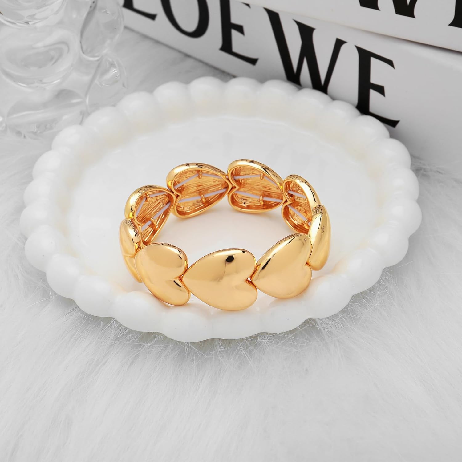 WOWORAMA Chunky Chain Bracelet for Women Adjustable Elastic Stretch Link Bracelets Thick Chunky Link Statement Bracelet Gold/Silver - Image 3