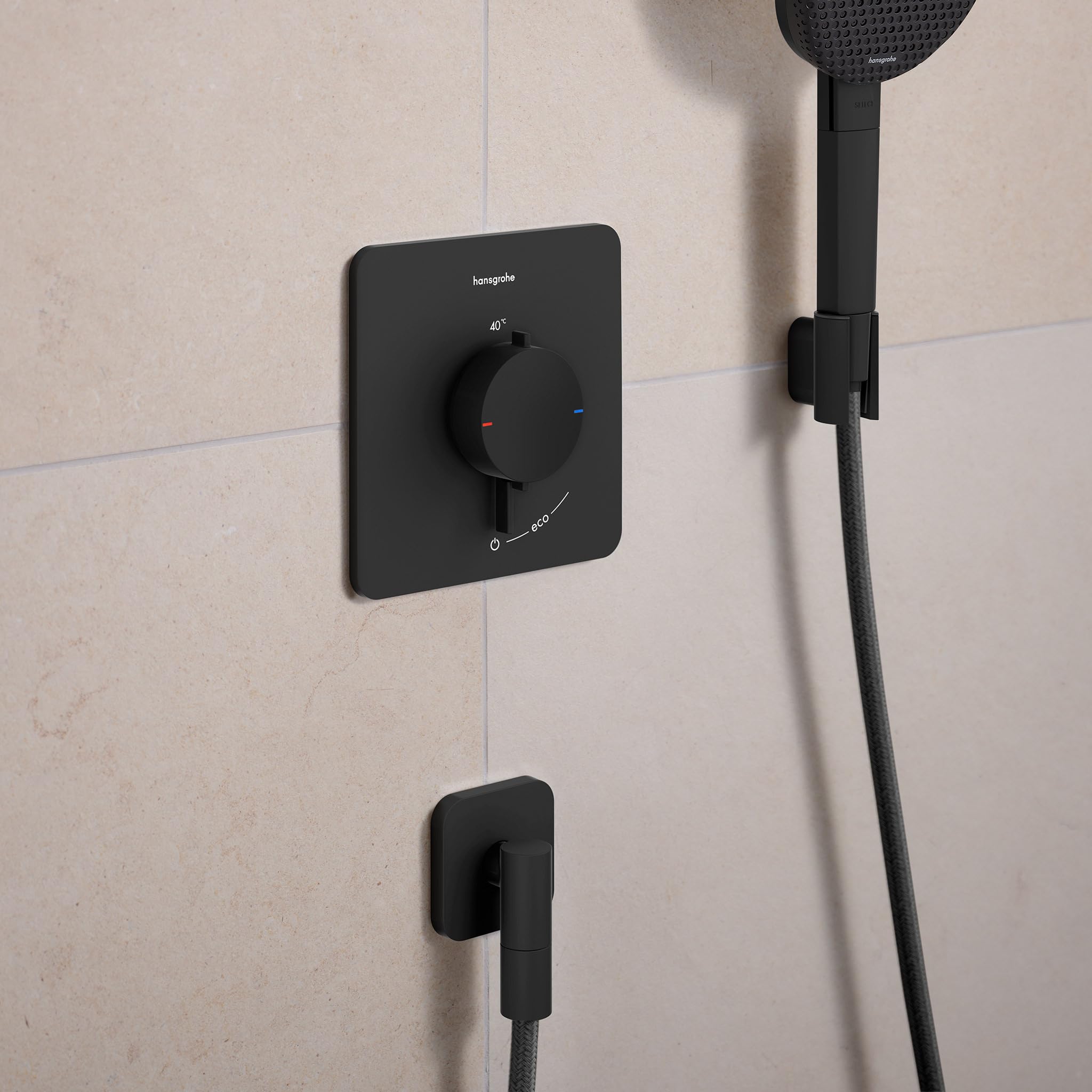 hansgrohe FixFit Fine Q - toma de agua ducha, conector de manguera ducha con válvula antirretorno, negro mate, 28884670