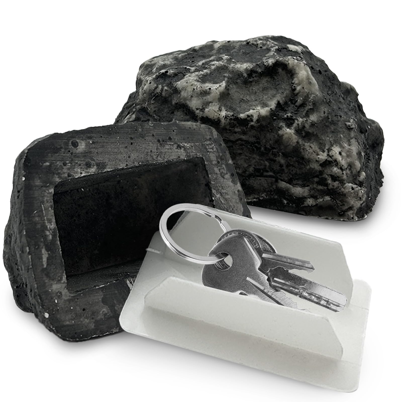 Concealed Key Stone Rock - Authentic Appearance, Unmatched Durability, and Secure Practicality for Outdoor Use and Emergencies - Hide a Key Outdoor - Key Holder (White Base)