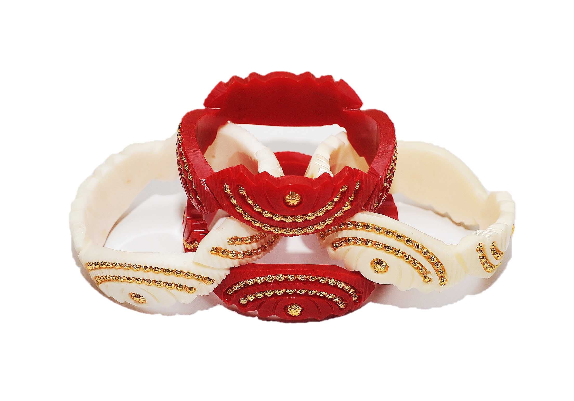 BOVZENGold Plated Acrylic Shakha Pola Multicolor Bangle Set Pack of 4