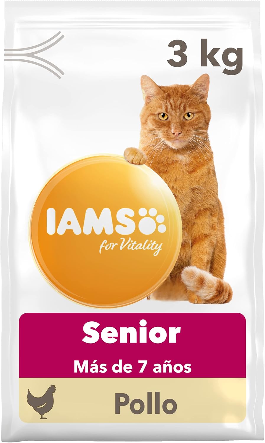 IAMS for Vitality Alimento seco para gatos de edad avanzada con pollo fresco (más de 7 años), 3 kg