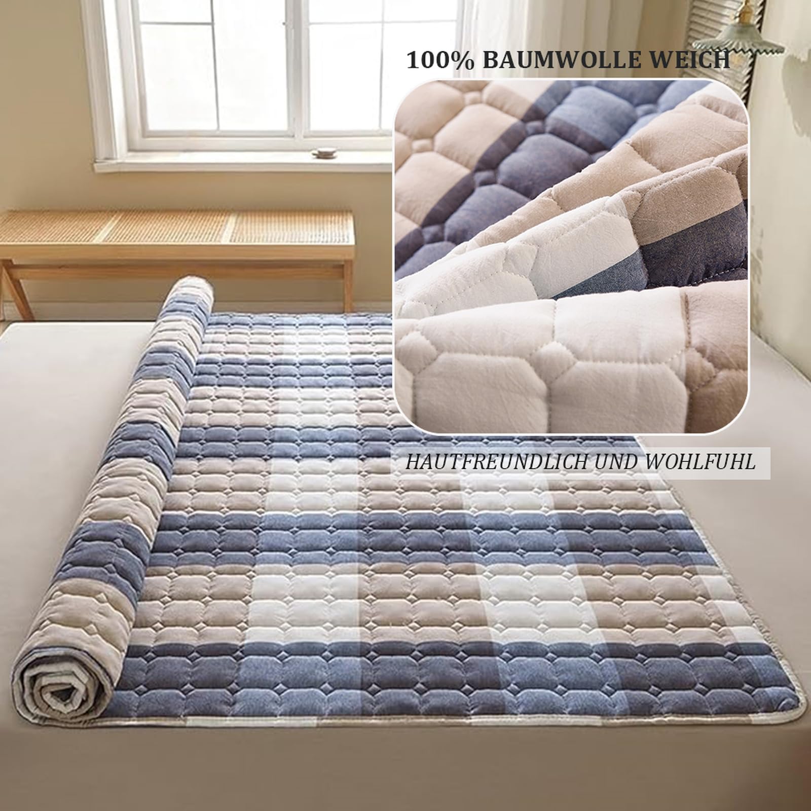 Surmatelas 120x200cm doté de 4 Coins élastiqués en Microfibre, Surmatelas de Confort Moelleux et hypoallergénique