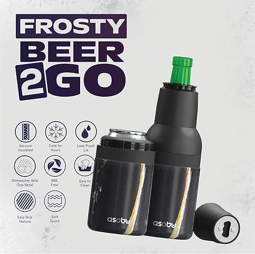 Miniatura 33 de Asobu Frosty Beer 2 Go Enfriador de botellas y latas de cerveza de acero inoxidable de doble pared con aislamiento al vacío y destapador de cerveza