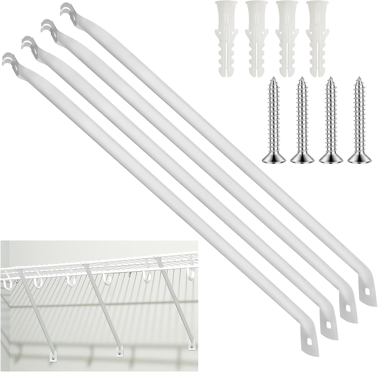 4 Pcs 12 Inch Heavy Duty Metal Wire Shelf Brackets with Installation Kit,Strong Support for Closet Wire Shelving,Versatile Shelf Accessories for Home & Office