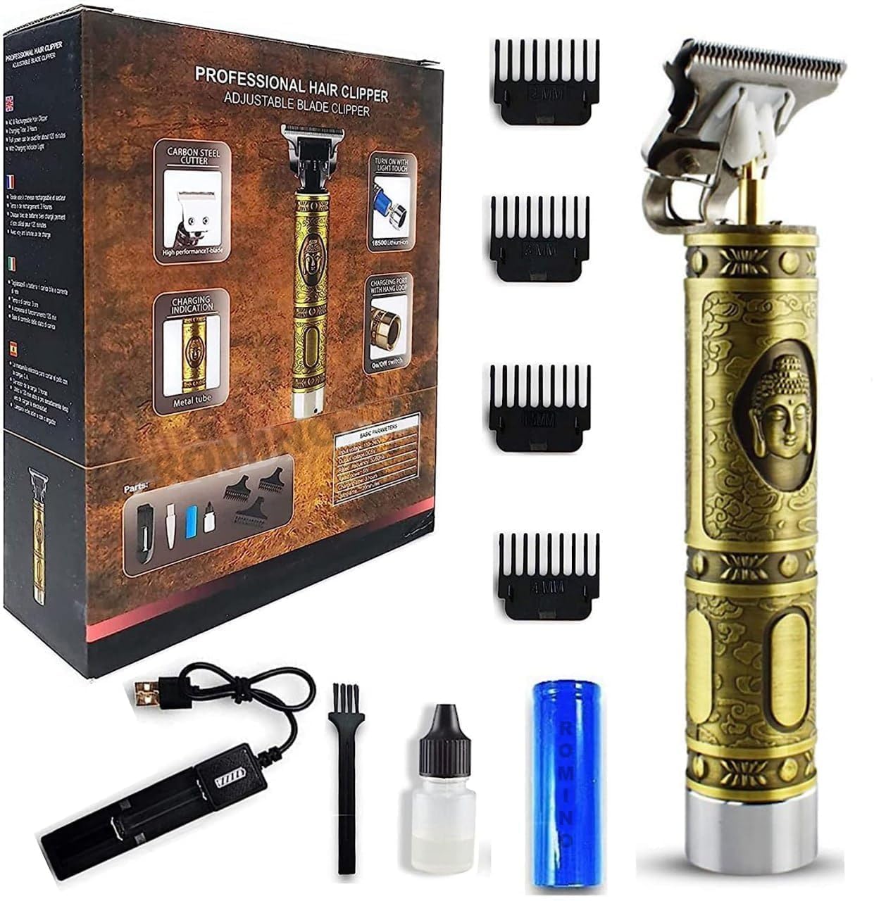 UMANATH Trimmer Men Professional Cordless Buddha Style Hair Clipper Electric Rechargeable T-Blade Beard, Hairs, Moustache, Body Trimmers with 4 Guide Combs Men's Grooming Kit (gold)-image-21