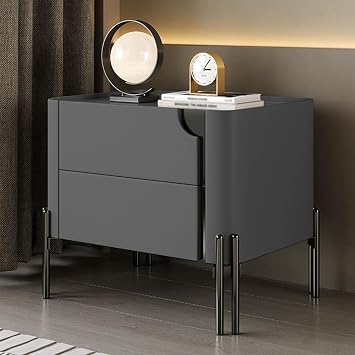 Bed End Table with 2 Drawer, Nightstand Wooden, Bedside Table Slate Countertops Heightening Table Legs for Bedroom Living Room Sofa Side TableDark Grey,15.7in/40cm