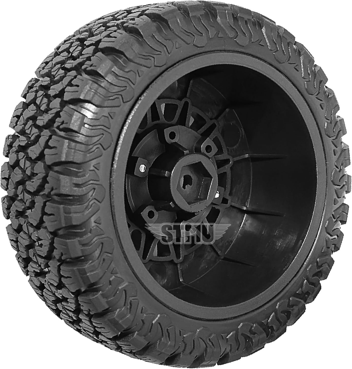 STMU 1/10 1/8 Truck Nylon Wheels and Tires OD 4.45"(4PCS) 12mm 14mm 17mm Hex RC Short Course Tires for 1:8 1:10 Off Road Truck Car Traxxas Slash 2WD 4×4 Rc4wd Arrma Senton Axial Losi Redcat (Black)