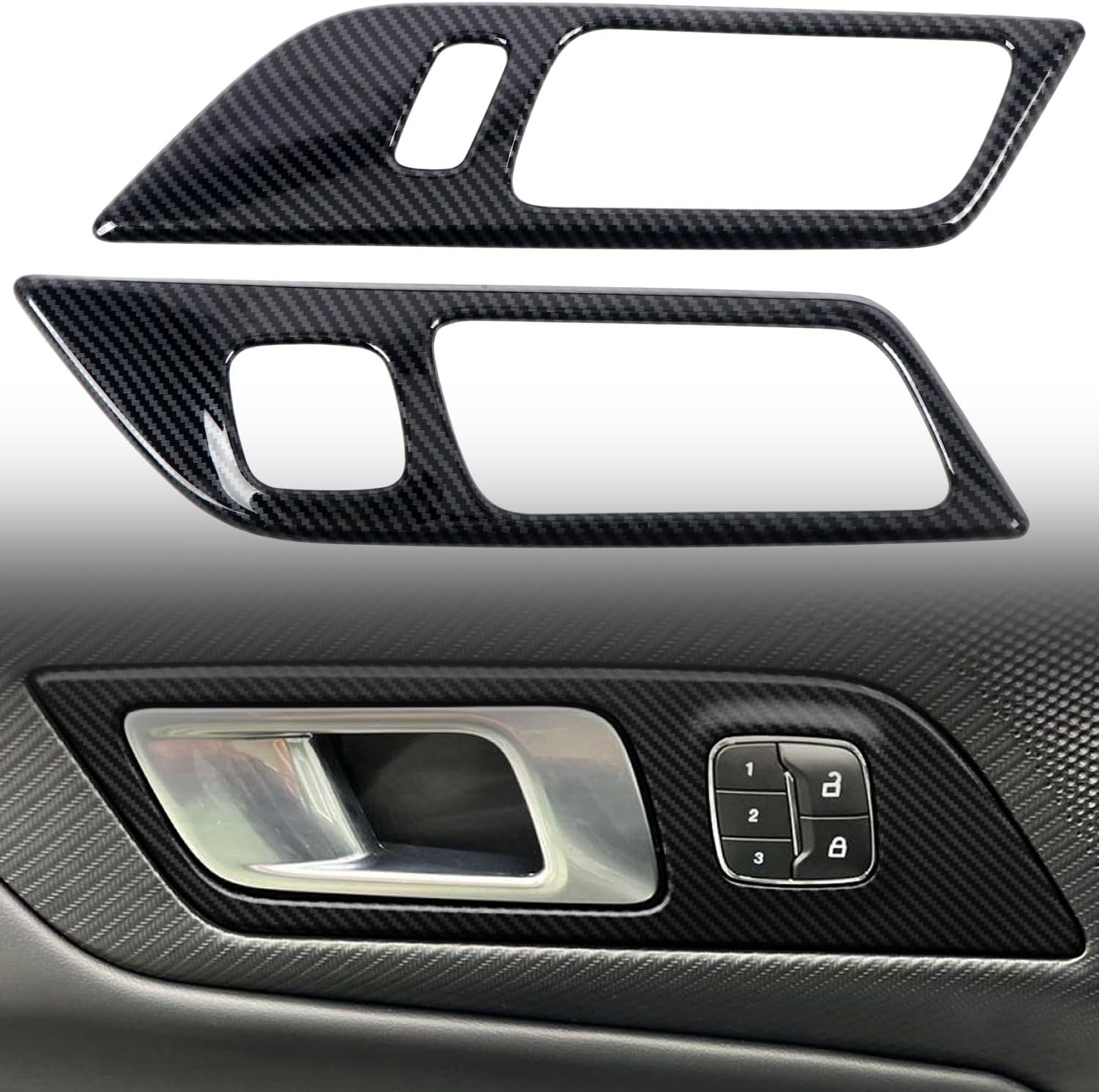 for Ford Mustang 2024-2025 ABS Carbon Fiber Black Interior Door Handle Bowl Cover Trim 2pcs Car Accessories (B Model)