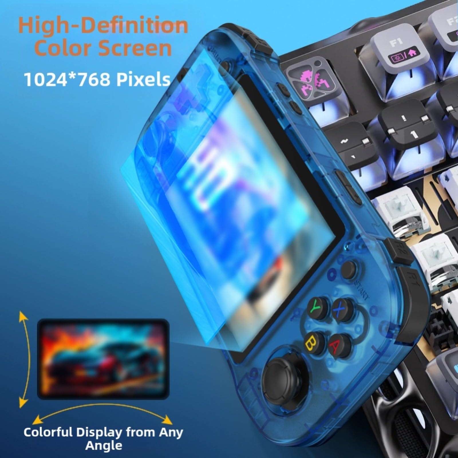 Console di gioco portatile R46H portatile ABS 4,5 pollici IPS schermo per Linux Open Source per giochi classici retrò nero bianco rosso (R46H-64G nero)