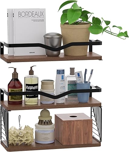 QiCHo Estantes flotantes montados en la pared, juegos de almacenamiento de pared para el hogar, estantes de baño de madera con estante de