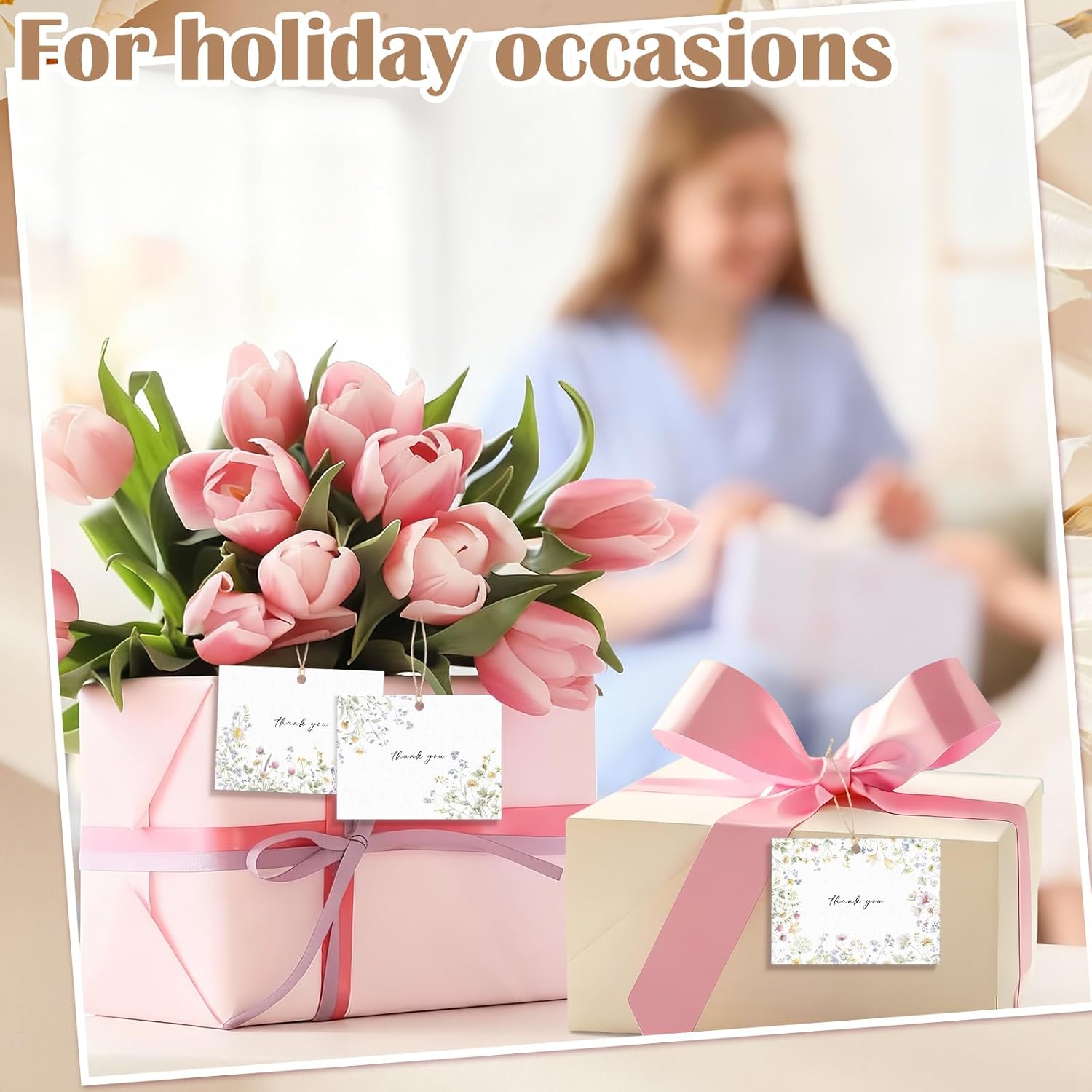 Eaasty 60 Pack Floral Thank You Gift Tags with 60 Twine Strings, 2 x 3 in Watercolor Wild Floral Flower Paper Tags in 6 Designs for Weddings, Bridal & Baby Showers, Birthday Party Favors DIY Crafts - Image 5