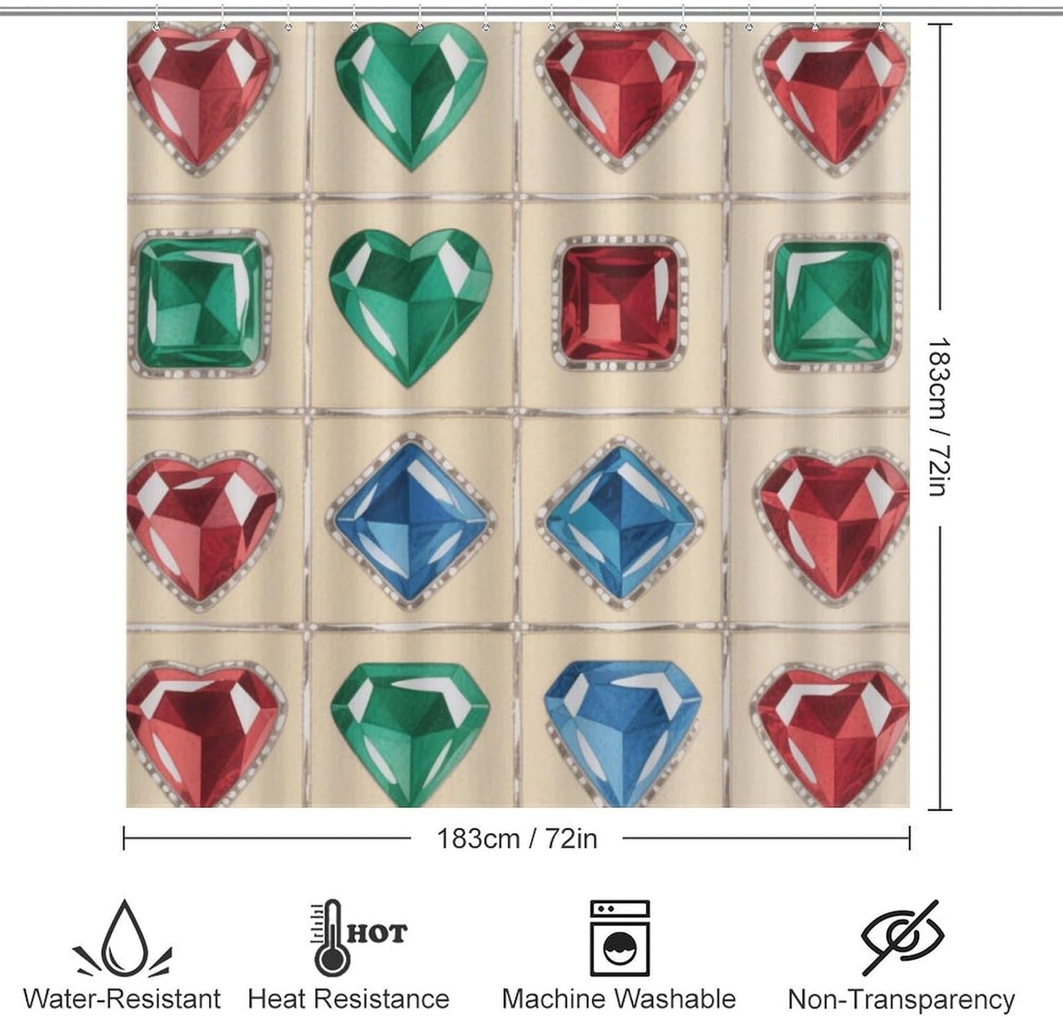 Gem Matrix Bath Rug Set 4 Piece,Bathroom Accessories Set-Toilet Rugs U Shaped,Toilet Lid Cover,Shower Curtain and Rugs,Ultra Soft, Absorbent,Home Decor