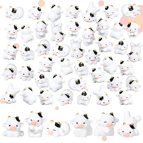 RoundFunny 48 piezas de mini figuras de vaca de resina en miniatura de animales de resina, mini figuras de resina, adornos de musgo al aire libre,