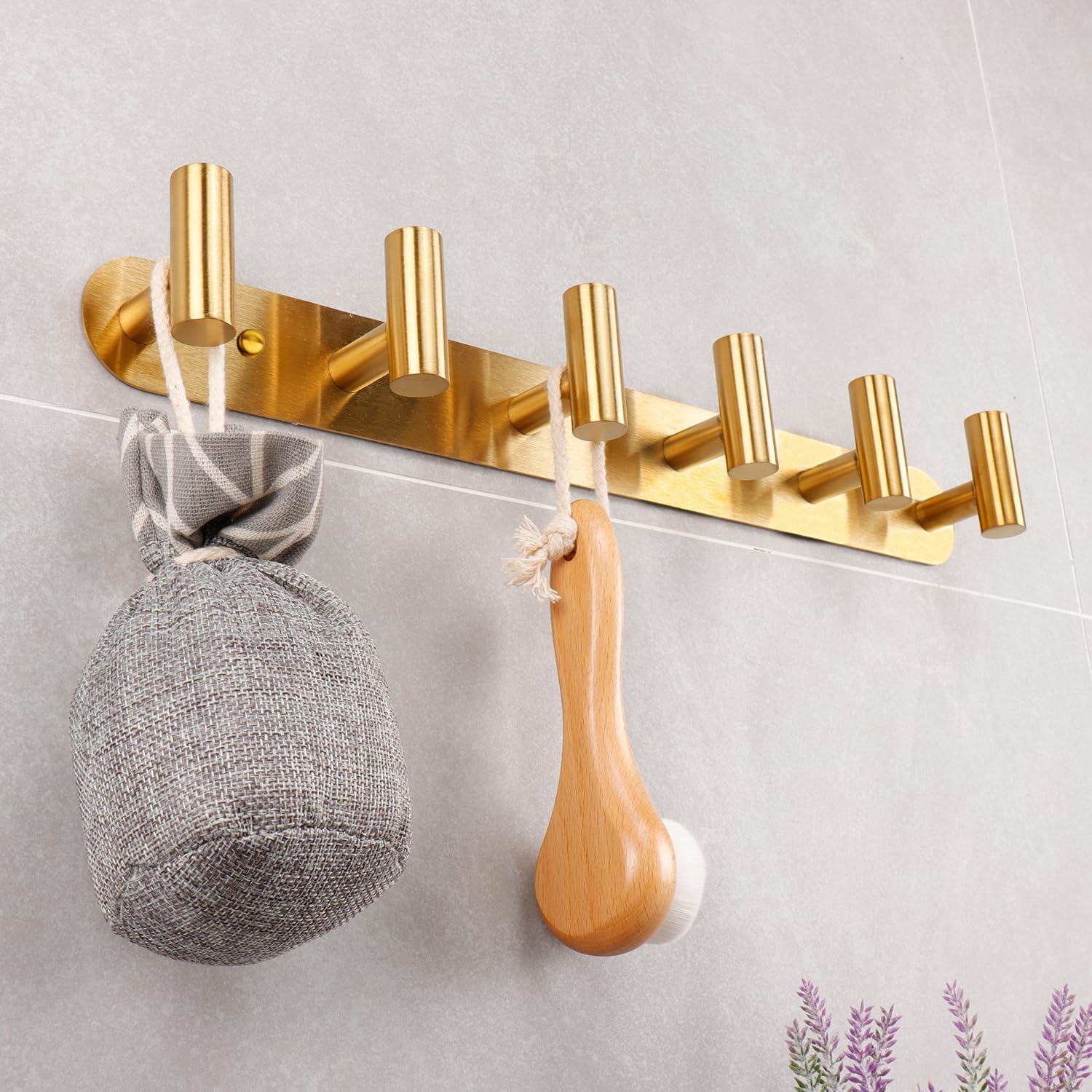 Coat Hook Rack, Wall Mounted Coat Rack with 6 Hooks, Heavy Duty Towel Hooks Rack Wall Hooks for Hanging Clothes Jacket Purse, Stainless Steel Coat Hanger for Bathroom Entryway Mudroom(Gold)