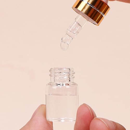 Miniatura 5 de Paquete de 50 botellas cuentagotas de vidrio transparente de 0.1 fl oz con 2 cuentagotas de plástico, mini botellas cuentagotas de muestra para