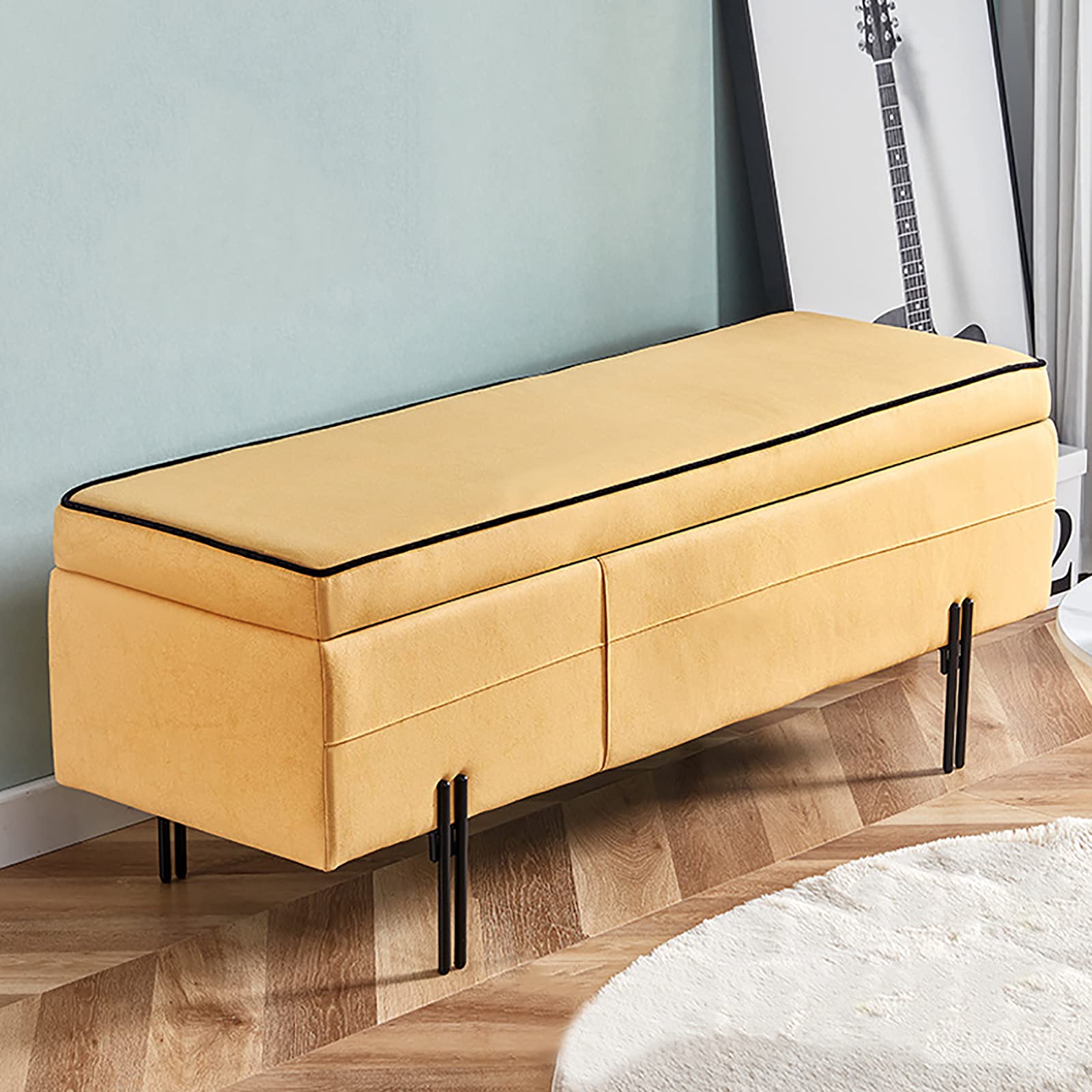 Boîte de rangement en tissu technique tabouret repose-pieds canapé salon 40cm