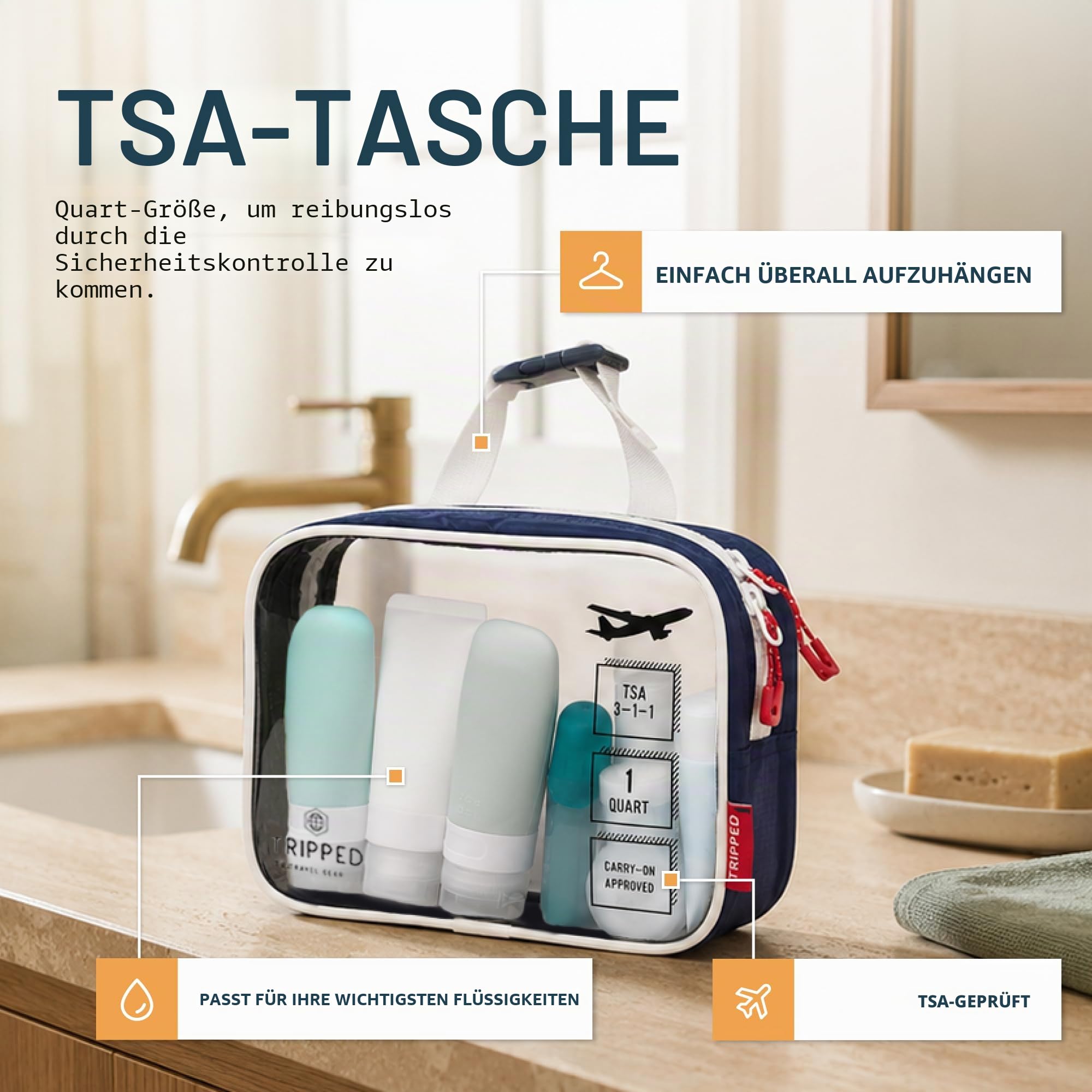 Kulturbeutel-Set: Hängende Reise-Kulturbeutel + 311 TSA-Kosmetik-Flüssigkeitstasche + ultraleichte Zubehör-Organizer-Tasche