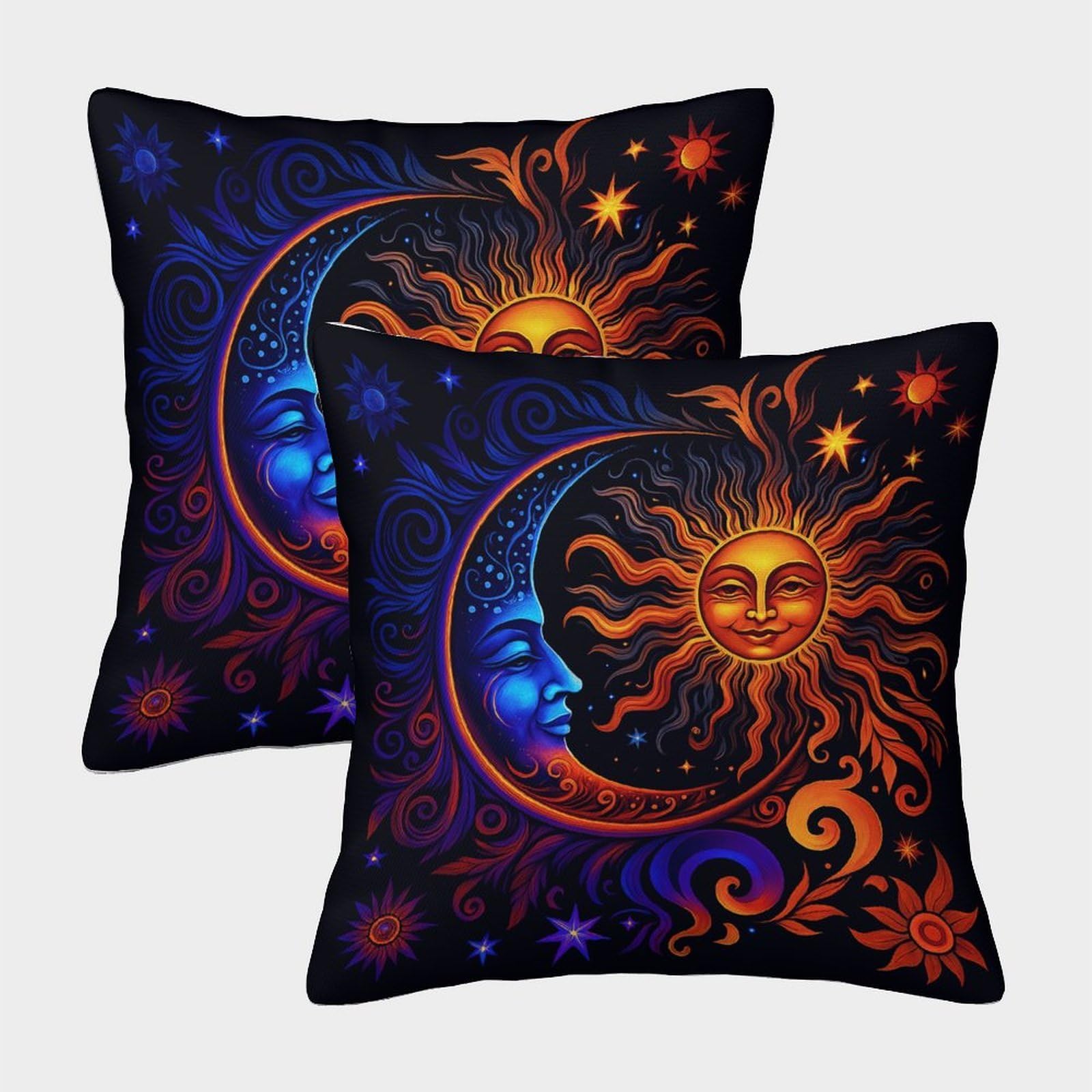 QFVANSIYO Mystical Space 3D Printed Sun Moon Microfiber Pillowcase Bedroom Decor Sun Moon Pillow Cover Soft Breathable for Home 50x50cm