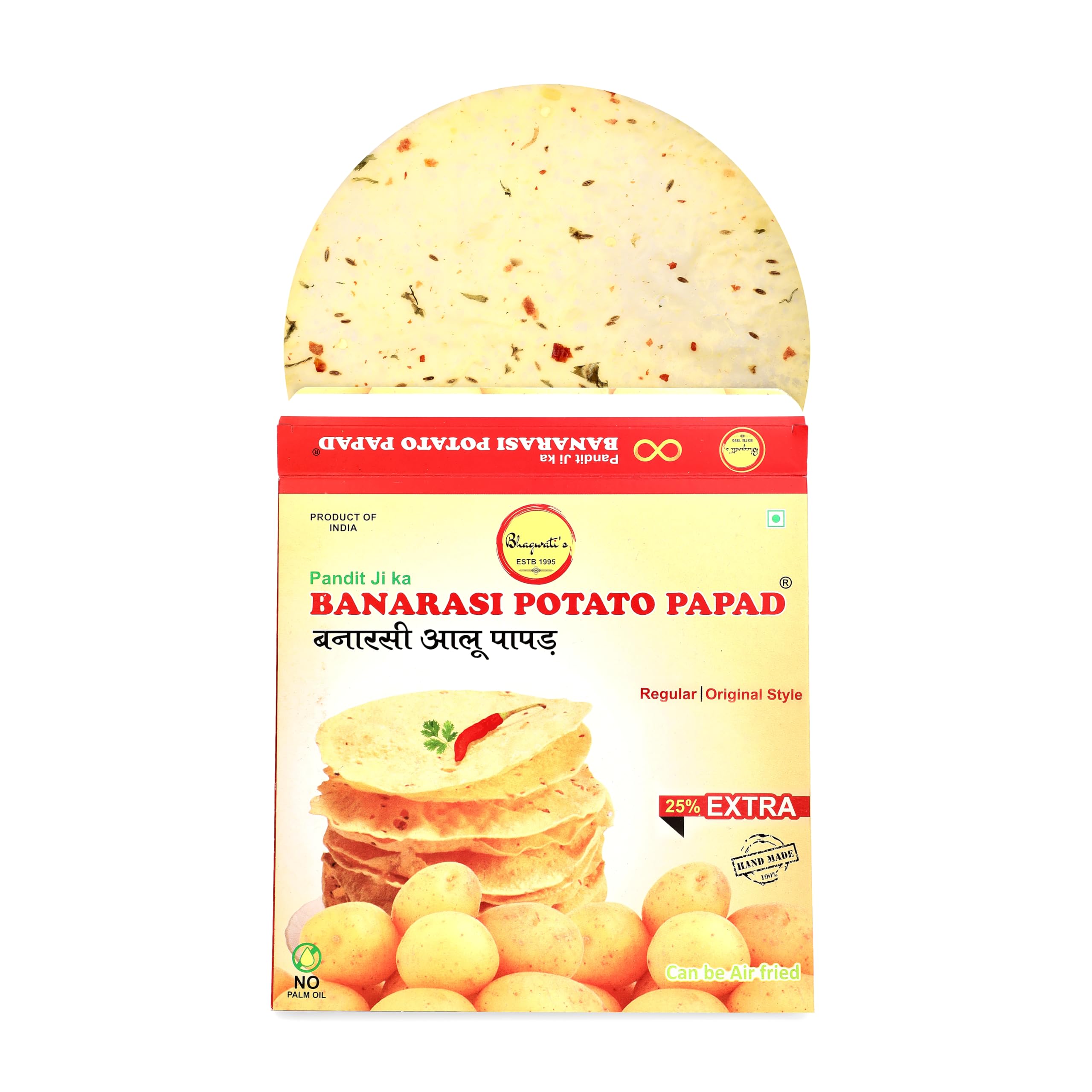 Banarasi Aloo Papad Regular Original Style 250gms | Handmade | Ready to Cook | 100% Vegetarian Indian Namkeen Snack | Crunchy Potato Papad |